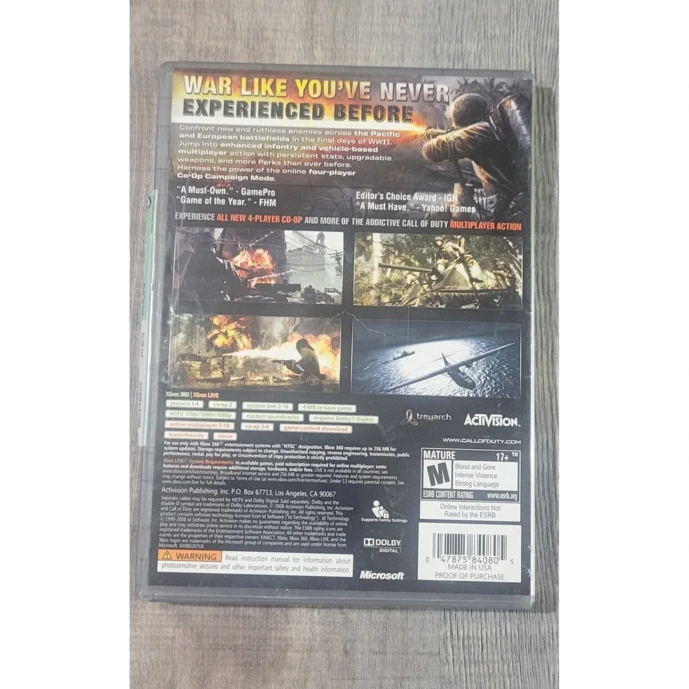 Call of Duty: World at War - Platinum‎ Hits (Xbox 360, 2008) Complete CIB